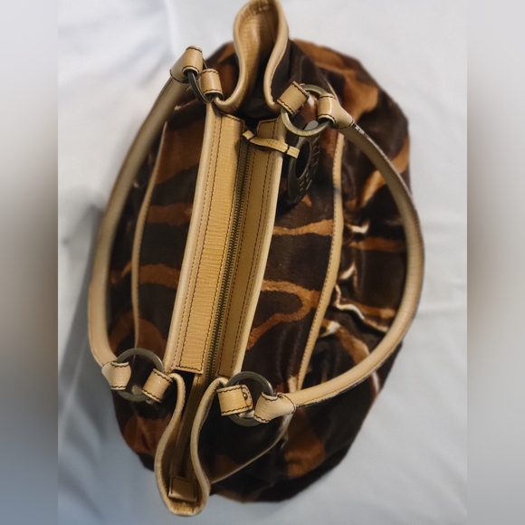 Fendi Vintage Rare Brown & Tan Pony fur Leather Hand Bag, Tiger Print - Picture 9 of 16